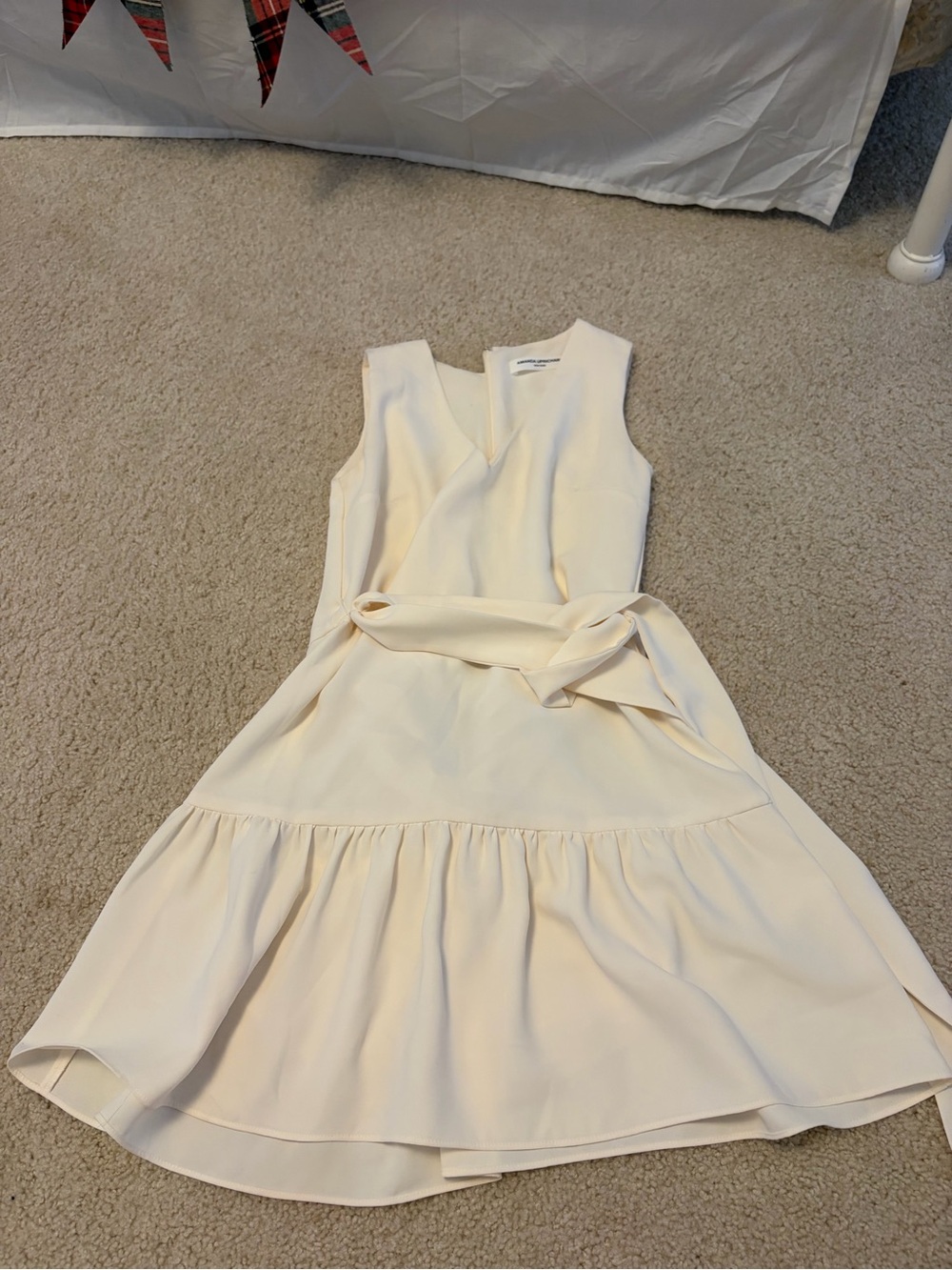 Amanda Uprichard Cream Sleeveless Midi Dress with Self-Tie Bow